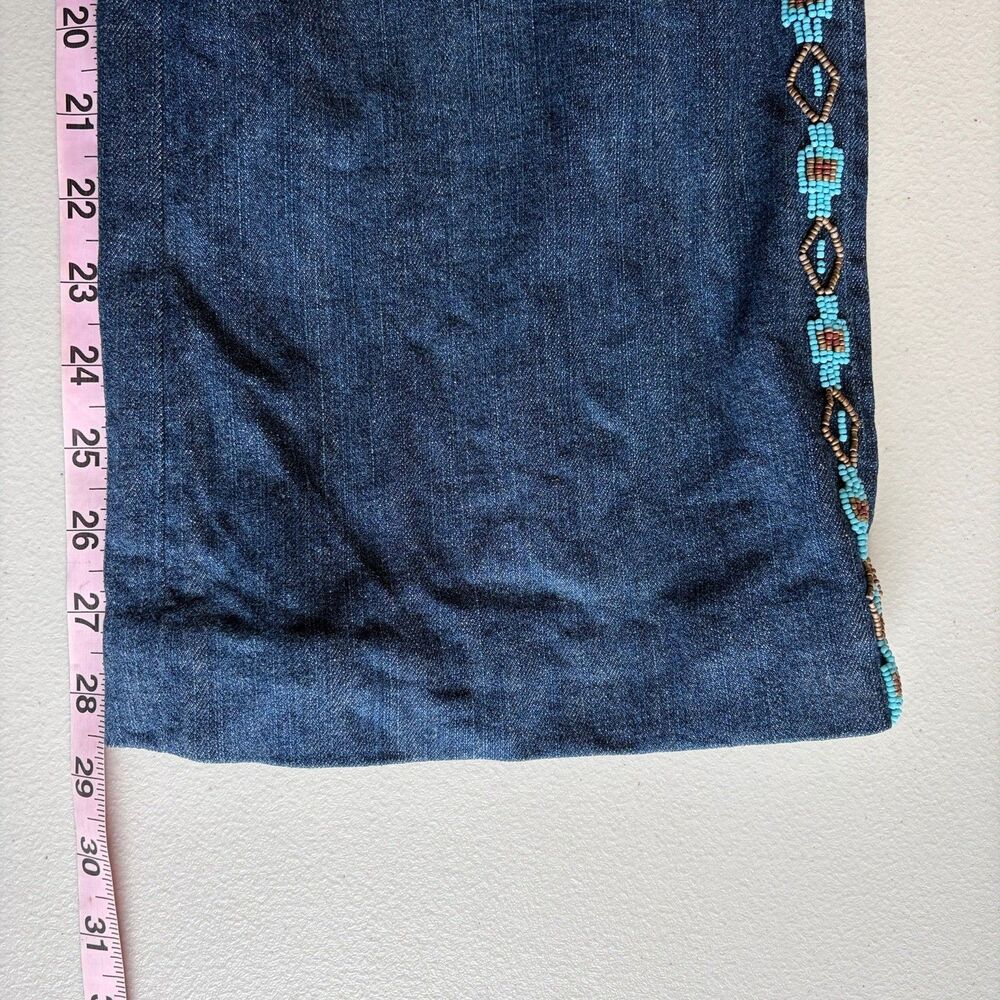 Vintage 90s Ralph Lauren Women Southwest Beaded Jeans Size 14W Turquoise Aztec - Picture 13 of 16
